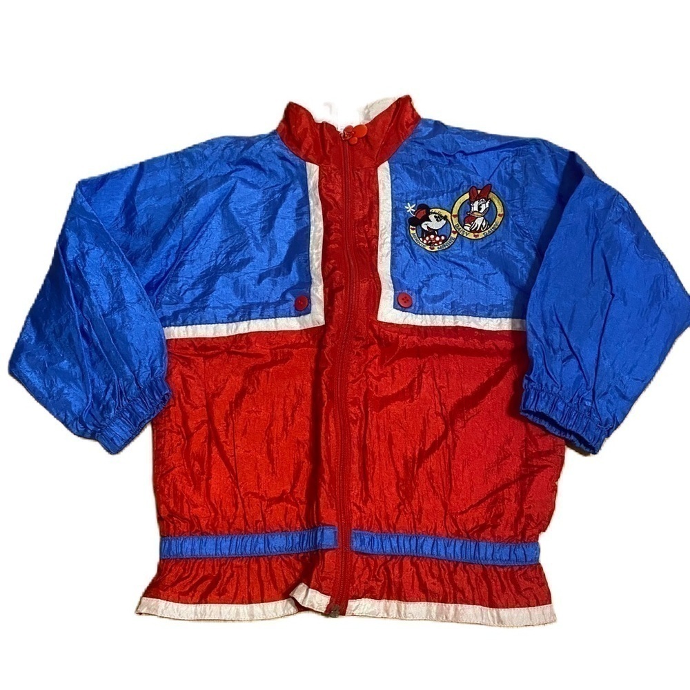 Vintage Disney Minnie Daisy Wind Breaker Jacket Sz 6 1990s Blue Red Snap Button